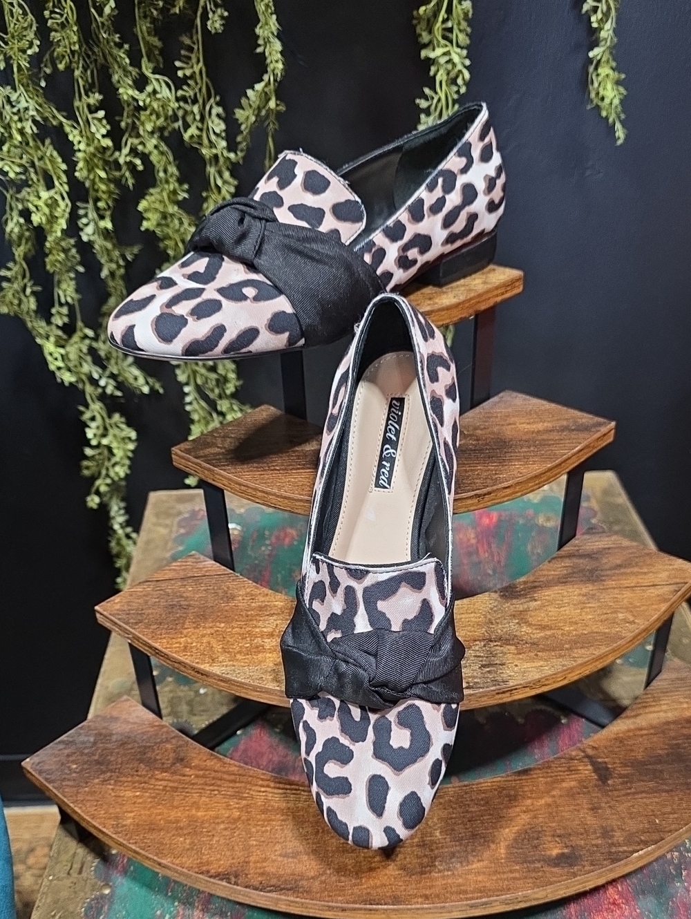 Tie-Detail Leopard Print Loafers in Beige and Black